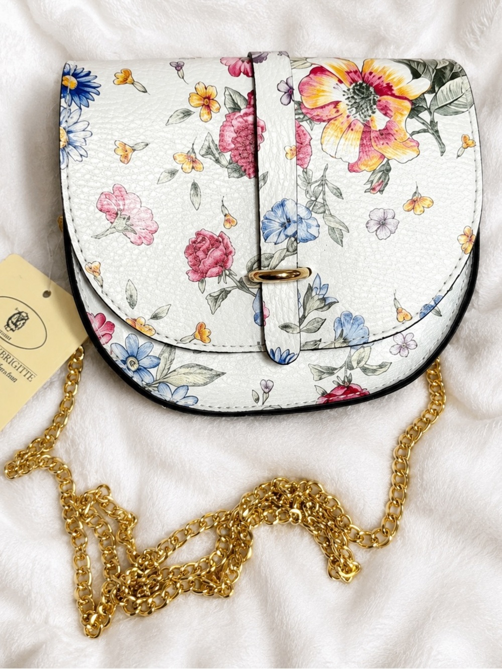 Borgo Degli Etruschi Floral Leather Crossbody Bag Made in Italy Gold Chain 🩷